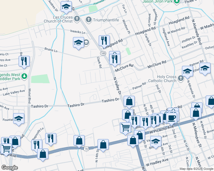 map of restaurants, bars, coffee shops, grocery stores, and more near 1632 Medina Drive in Las Cruces