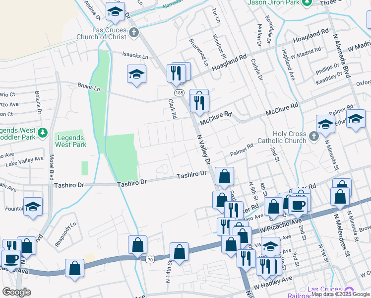 map of restaurants, bars, coffee shops, grocery stores, and more near 1635 Medina Drive in Las Cruces