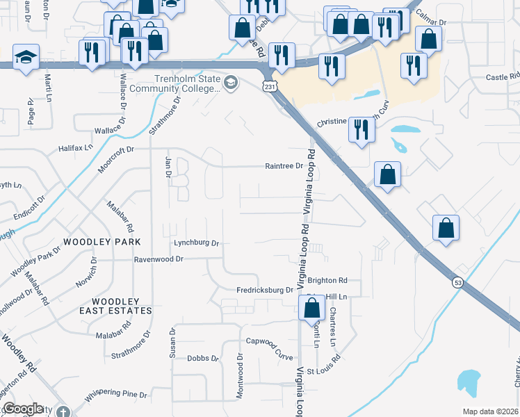 map of restaurants, bars, coffee shops, grocery stores, and more near 3171 Virginia Downs in Montgomery