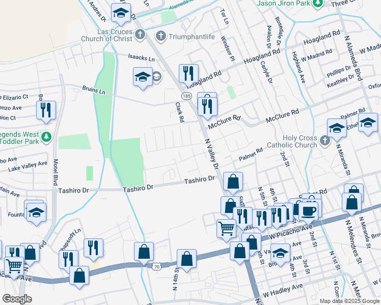 map of restaurants, bars, coffee shops, grocery stores, and more near 1615 Medina Drive in Las Cruces