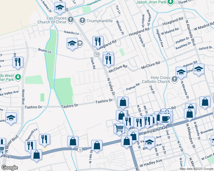 map of restaurants, bars, coffee shops, grocery stores, and more near 1610 Dodgen Court in Las Cruces