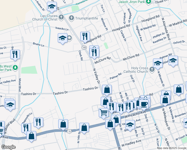 map of restaurants, bars, coffee shops, grocery stores, and more near 1480 Casa Drive in Las Cruces