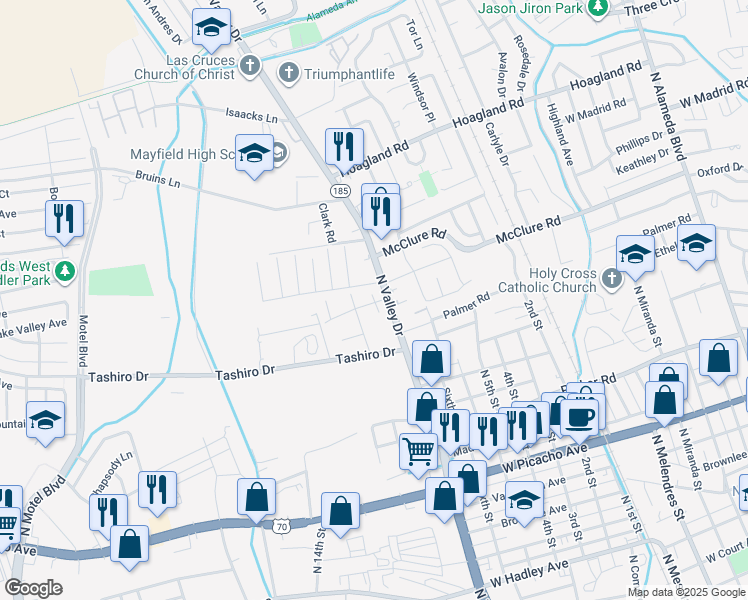 map of restaurants, bars, coffee shops, grocery stores, and more near 1625 Dodgen Court in Las Cruces