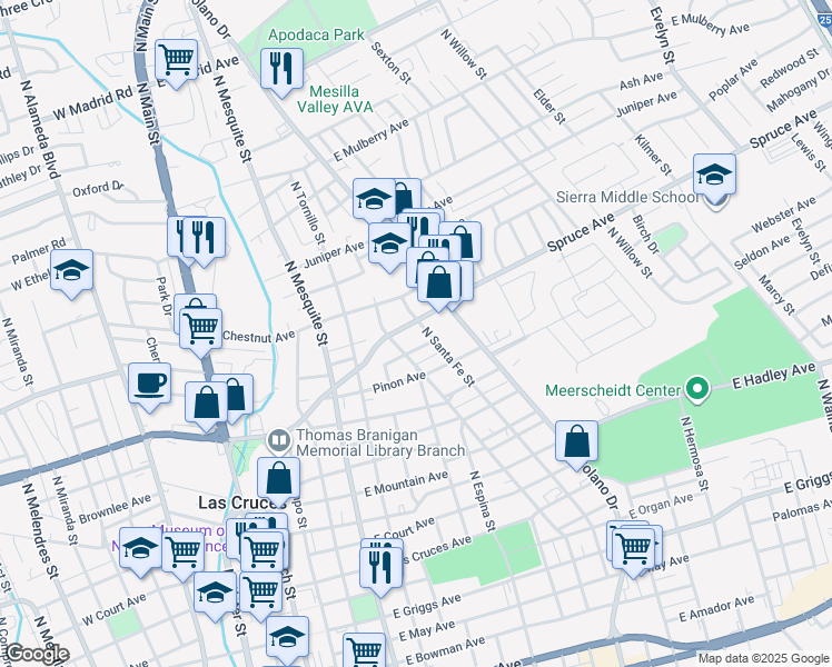 map of restaurants, bars, coffee shops, grocery stores, and more near 780 Spruce Avenue in Las Cruces