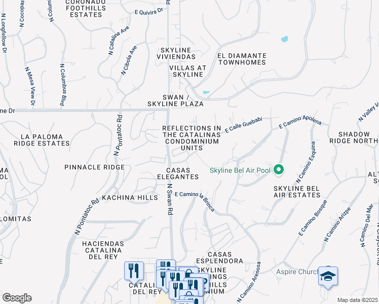 map of restaurants, bars, coffee shops, grocery stores, and more near 2 North Camino Pimeria Alta in Tucson