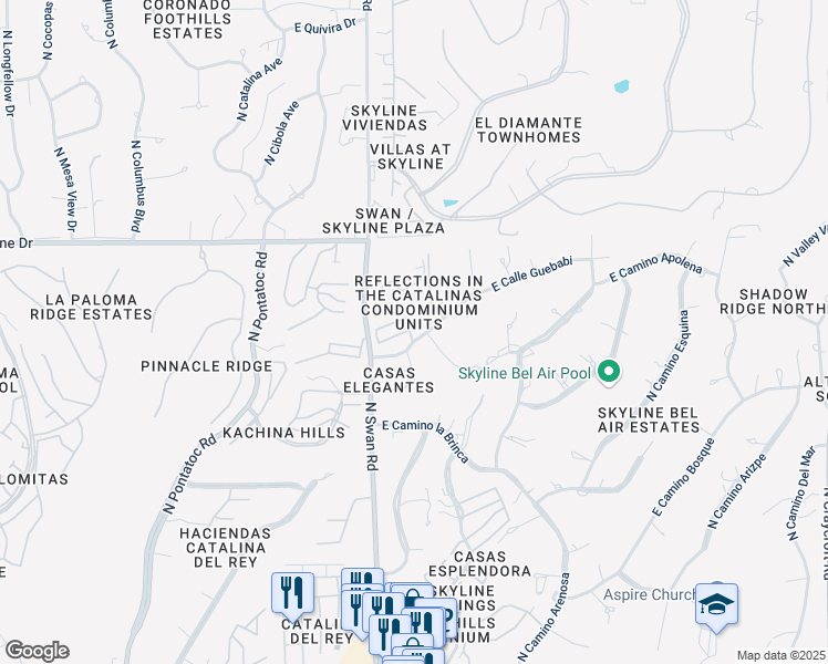 map of restaurants, bars, coffee shops, grocery stores, and more near 2 North Camino Pimeria Alta in Tucson