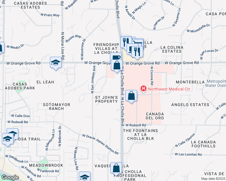 map of restaurants, bars, coffee shops, grocery stores, and more near 6261 North La Cholla Boulevard in Tucson