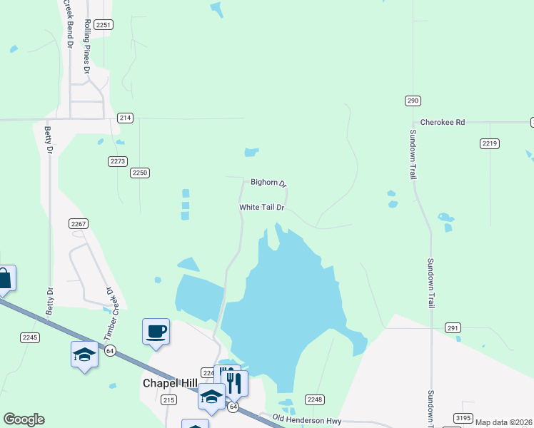 map of restaurants, bars, coffee shops, grocery stores, and more near 13460 White Tail Drive in Tyler