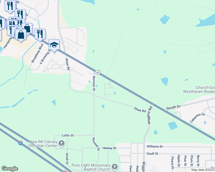 map of restaurants, bars, coffee shops, grocery stores, and more near 5501 U.S. 80 in Jackson