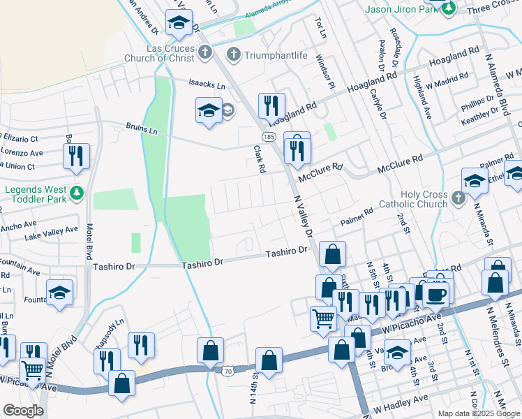 map of restaurants, bars, coffee shops, grocery stores, and more near 1644 Casita Court in Las Cruces