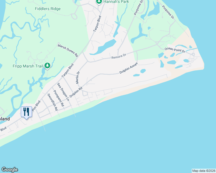map of restaurants, bars, coffee shops, grocery stores, and more near 756 Marlin Drive in Saint Helena Island