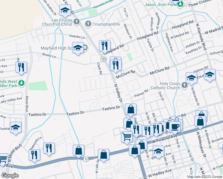 map of restaurants, bars, coffee shops, grocery stores, and more near 1625 Dodgen Court in Las Cruces
