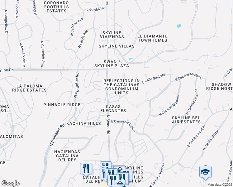 map of restaurants, bars, coffee shops, grocery stores, and more near 4743 East Brisa Del Norte in Tucson