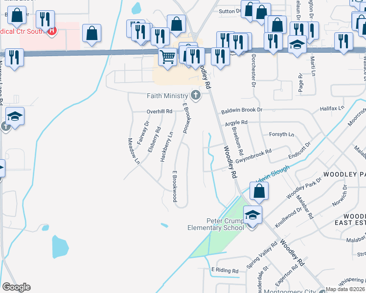 map of restaurants, bars, coffee shops, grocery stores, and more near 3242 Brookwood in Montgomery