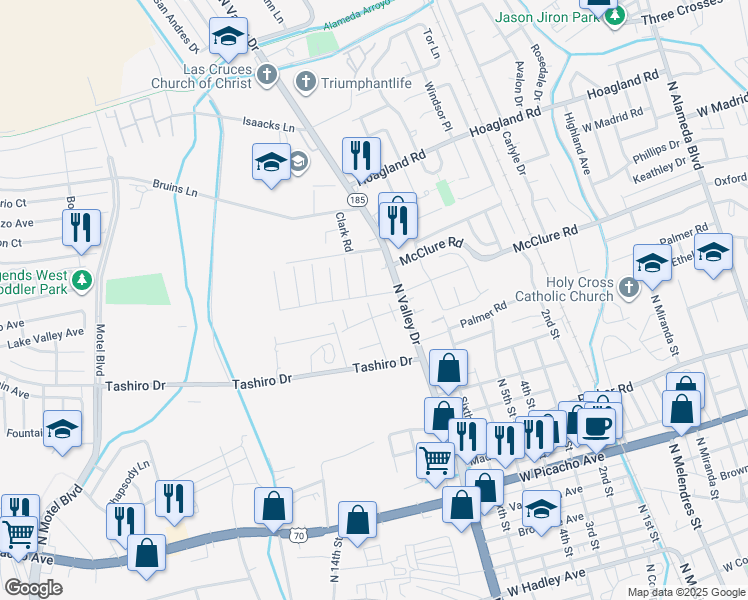 map of restaurants, bars, coffee shops, grocery stores, and more near 1632 Medina Drive in Las Cruces