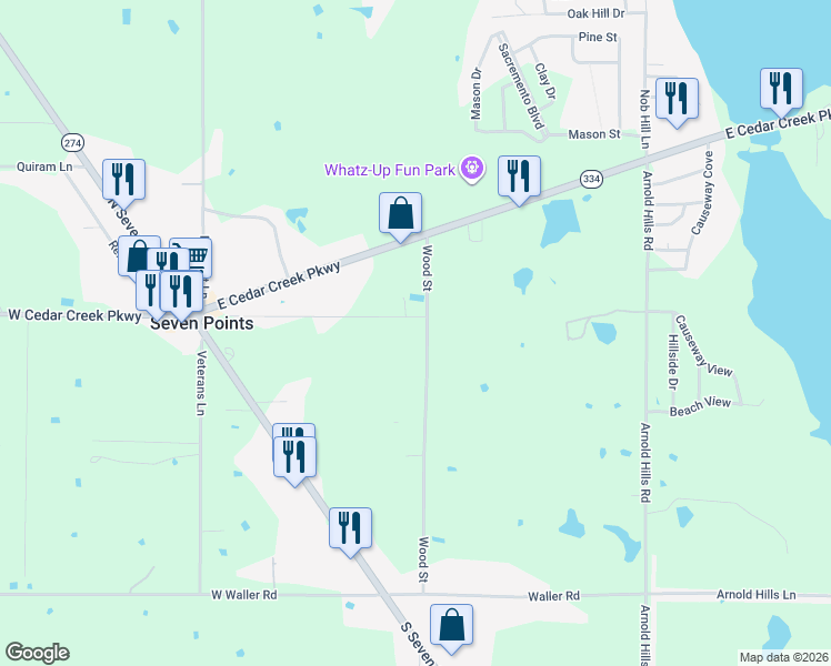 map of restaurants, bars, coffee shops, grocery stores, and more near 413 Kelly Lane in Seven Points