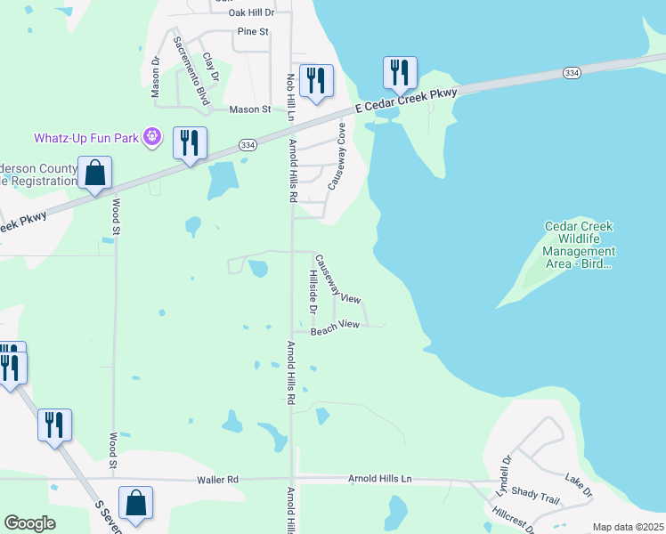 map of restaurants, bars, coffee shops, grocery stores, and more near 416 Causeway View in Kemp
