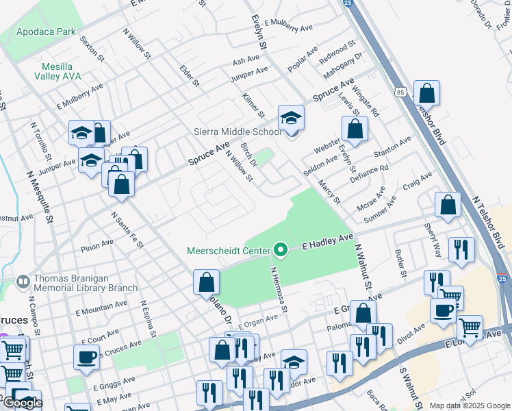 map of restaurants, bars, coffee shops, grocery stores, and more near 908 Fawn Lane in Las Cruces