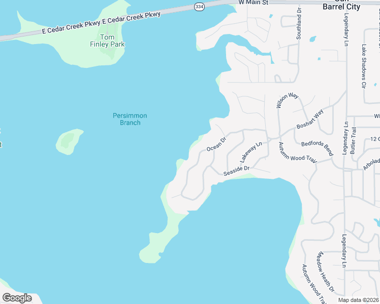 map of restaurants, bars, coffee shops, grocery stores, and more near 154 Ocean Drive in Gun Barrel City