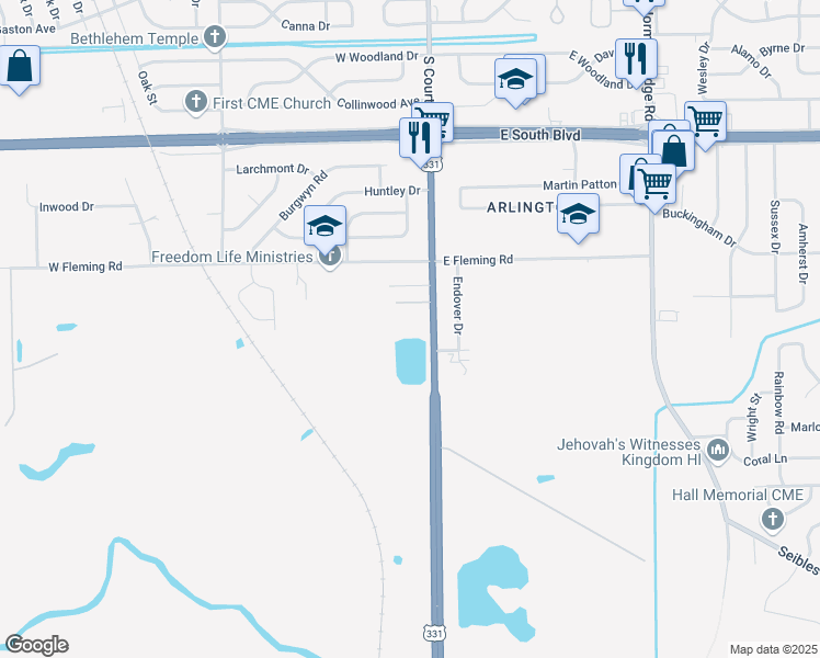 map of restaurants, bars, coffee shops, grocery stores, and more near 4740 South Court Street in Montgomery