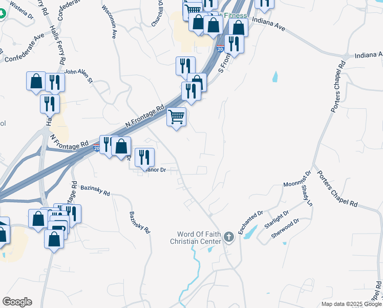 map of restaurants, bars, coffee shops, grocery stores, and more near 3103 Wisconsin Avenue in Vicksburg