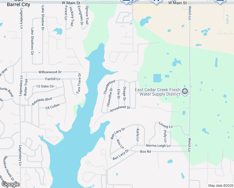 map of restaurants, bars, coffee shops, grocery stores, and more near 125 Erie Drive in Mabank