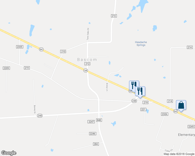 map of restaurants, bars, coffee shops, grocery stores, and more near 11580 Highway 64 in Tyler