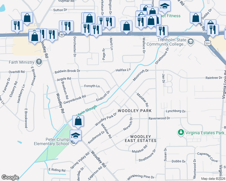 map of restaurants, bars, coffee shops, grocery stores, and more near 2748 Endicott Drive in Montgomery