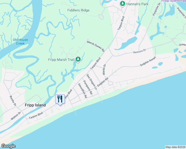 map of restaurants, bars, coffee shops, grocery stores, and more near 705 Seahorse Road in Saint Helena Island
