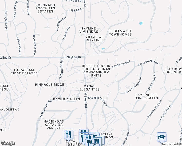 map of restaurants, bars, coffee shops, grocery stores, and more near 4743 East Brisa Del Norte in Tucson