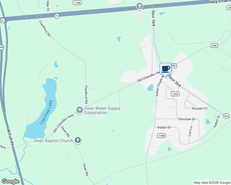 map of restaurants, bars, coffee shops, grocery stores, and more near 14081 County Road 1134 in Tyler