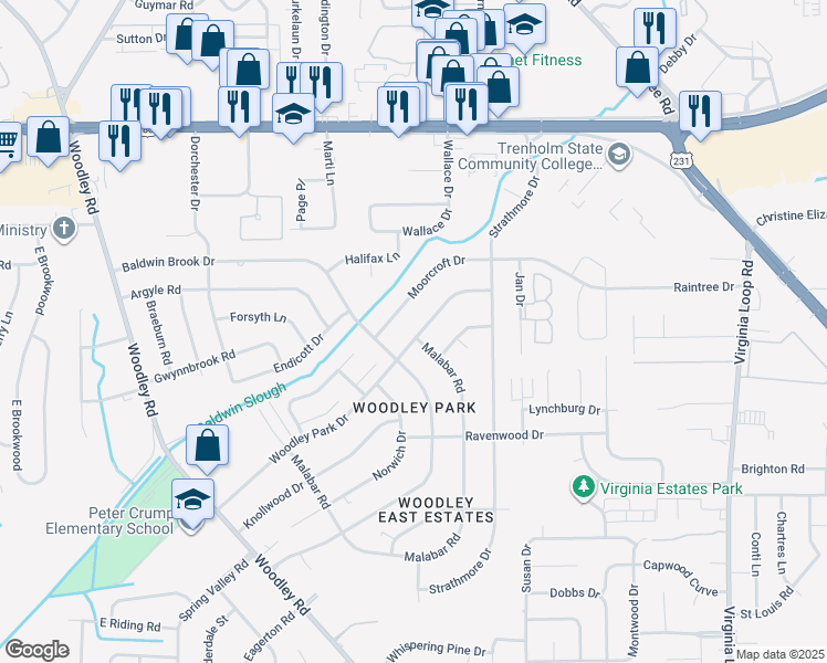 map of restaurants, bars, coffee shops, grocery stores, and more near 2919 Woodley Park Drive in Montgomery
