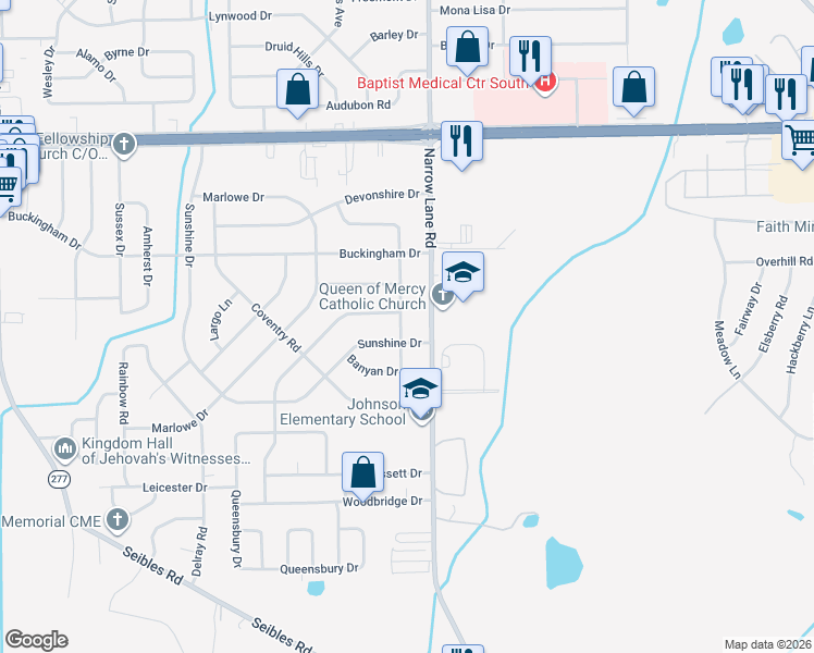map of restaurants, bars, coffee shops, grocery stores, and more near 1609 Bancroft Avenue in Montgomery