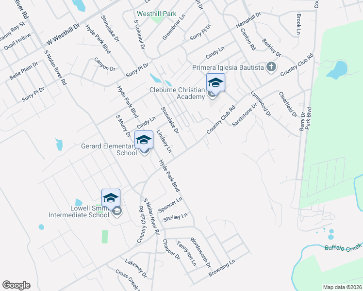map of restaurants, bars, coffee shops, grocery stores, and more near 1226 Stonelake Drive in Cleburne