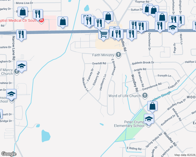 map of restaurants, bars, coffee shops, grocery stores, and more near 3233 Elsberry Road in Montgomery