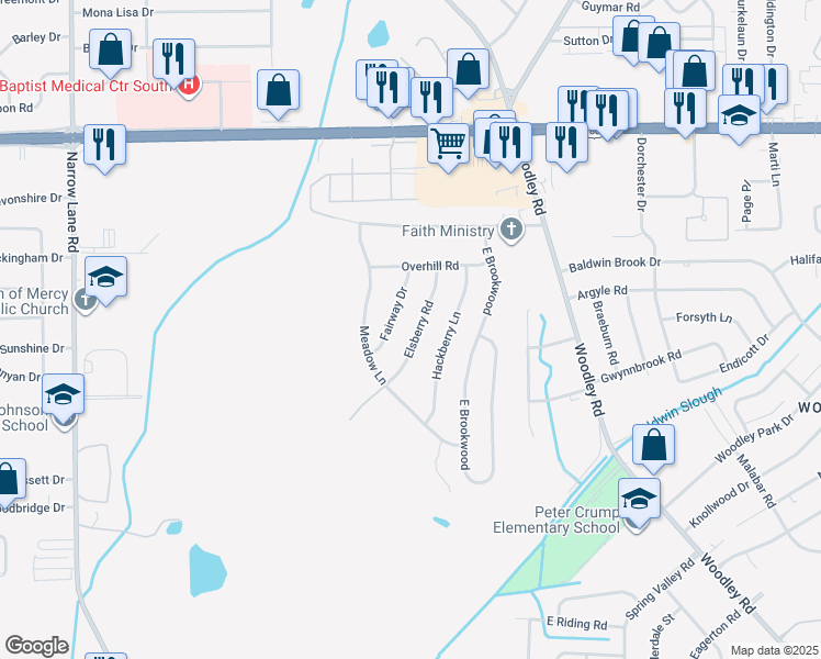 map of restaurants, bars, coffee shops, grocery stores, and more near 3235 Fairway Drive in Montgomery