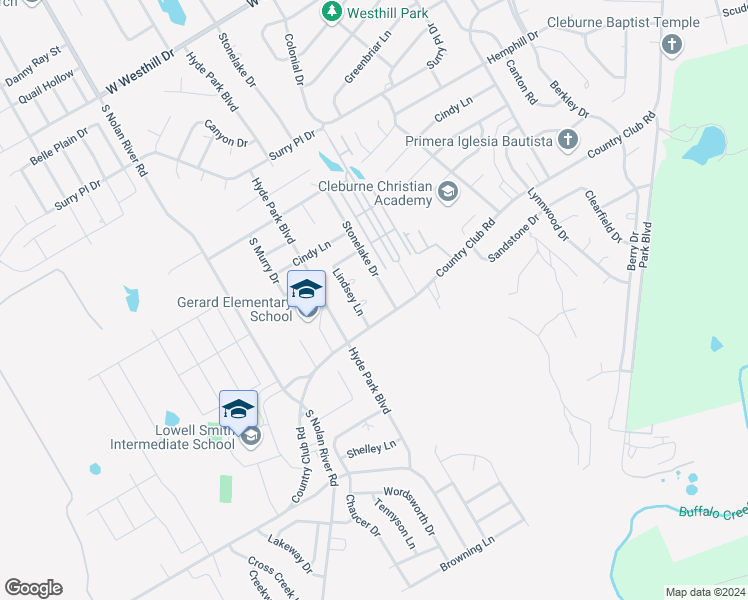 map of restaurants, bars, coffee shops, grocery stores, and more near 1226 Stonelake Drive in Cleburne