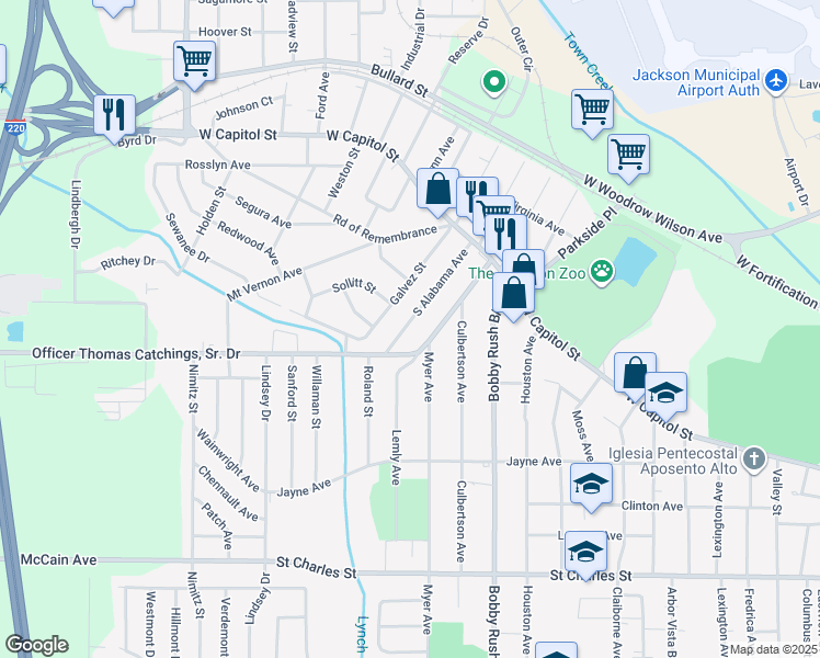 map of restaurants, bars, coffee shops, grocery stores, and more near 224 South Alabama Avenue in Jackson