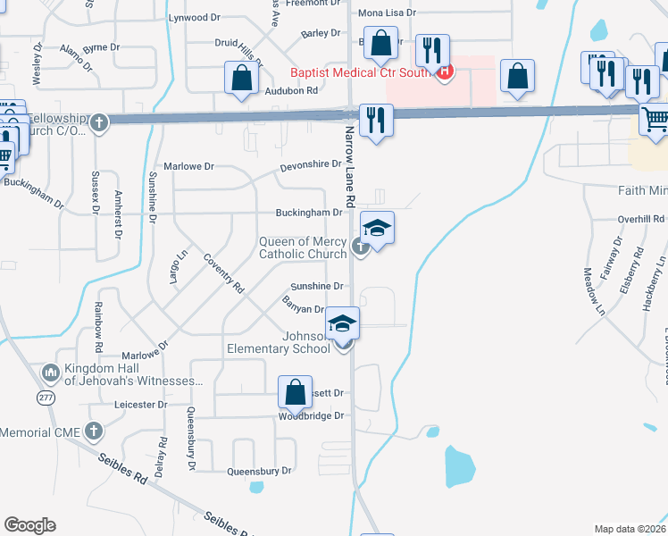 map of restaurants, bars, coffee shops, grocery stores, and more near 1609 Bancroft Avenue in Montgomery