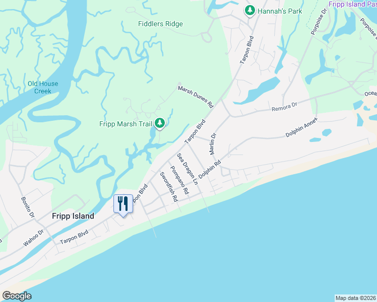 map of restaurants, bars, coffee shops, grocery stores, and more near 705 Seahorse Road in Saint Helena Island