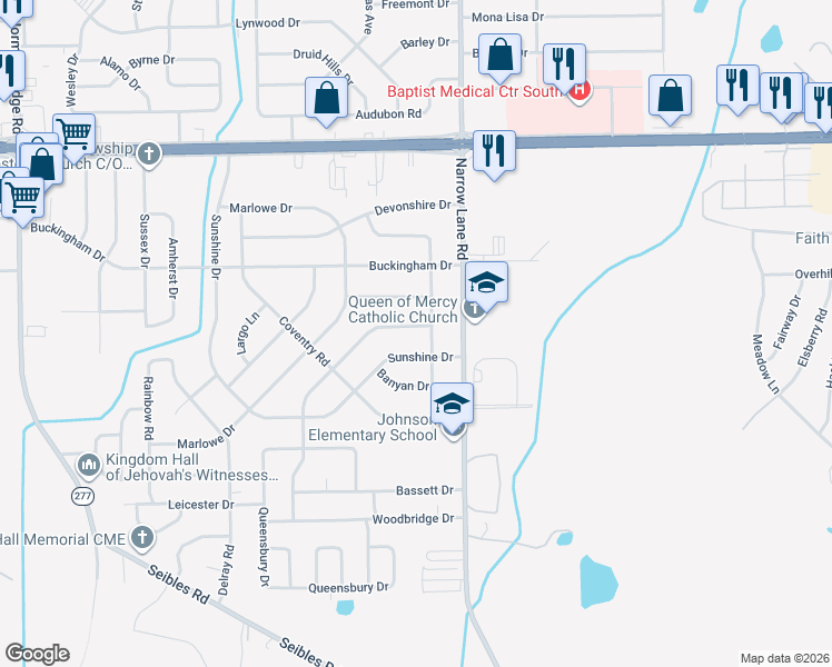 map of restaurants, bars, coffee shops, grocery stores, and more near 1386 Biscayne Drive in Montgomery