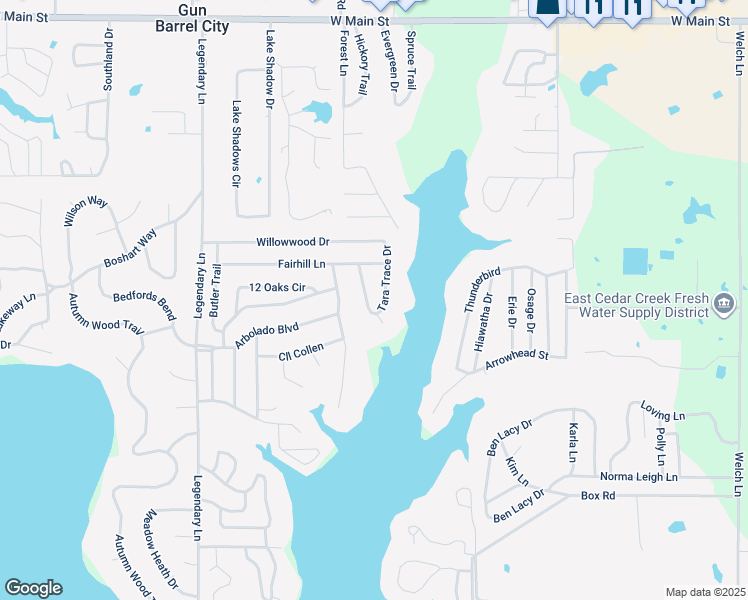 map of restaurants, bars, coffee shops, grocery stores, and more near 124 Tara Trace Drive in Mabank