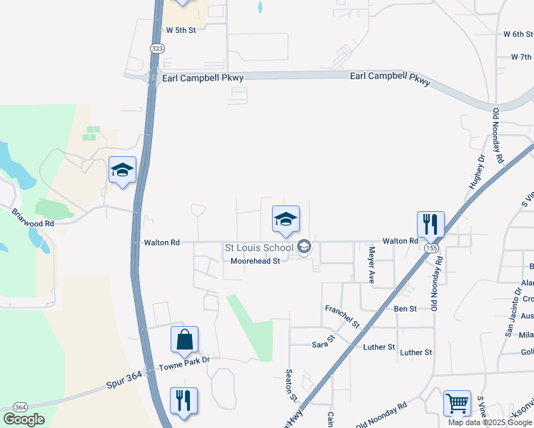 map of restaurants, bars, coffee shops, grocery stores, and more near 2728 Tol Avenue in Tyler