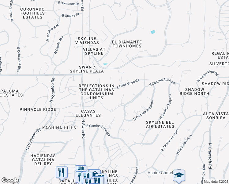 map of restaurants, bars, coffee shops, grocery stores, and more near 6290 North Camino Pimeria Alta in Tucson