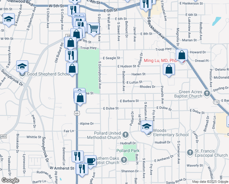 map of restaurants, bars, coffee shops, grocery stores, and more near 2631 New Copeland Road in Tyler