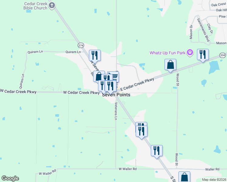 map of restaurants, bars, coffee shops, grocery stores, and more near in Seven Points