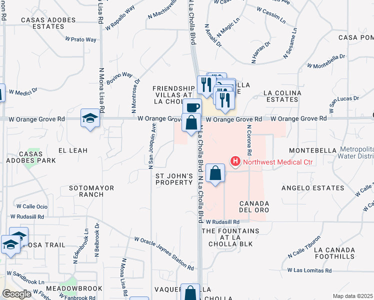 map of restaurants, bars, coffee shops, grocery stores, and more near 6261 North La Cholla Boulevard in Tucson