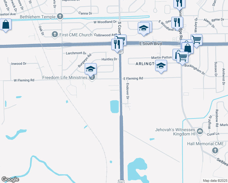 map of restaurants, bars, coffee shops, grocery stores, and more near 4740 South Court Street in Montgomery