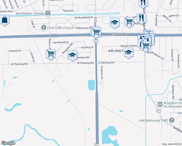map of restaurants, bars, coffee shops, grocery stores, and more near 4740 South Court Street in Montgomery