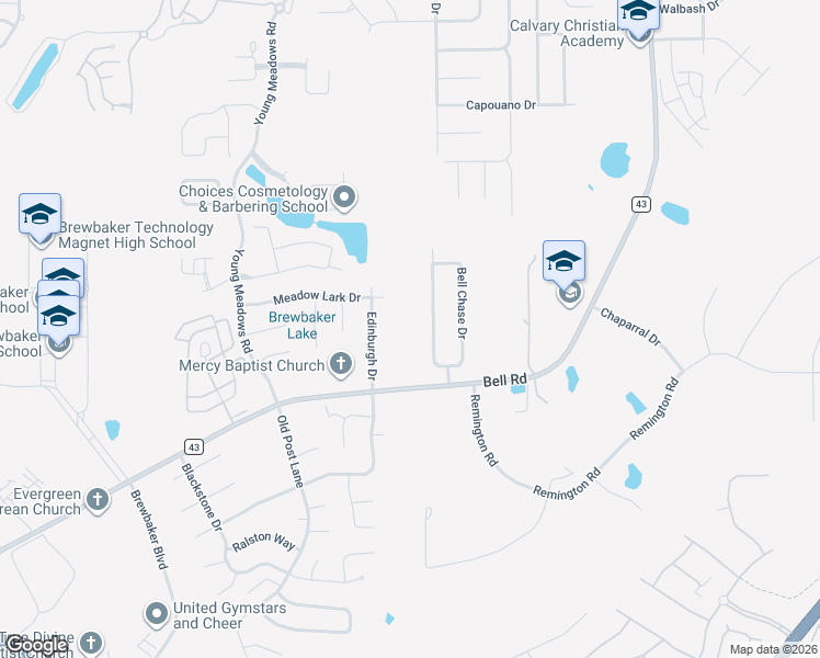 map of restaurants, bars, coffee shops, grocery stores, and more near 4432 Bell Chase Drive in Montgomery